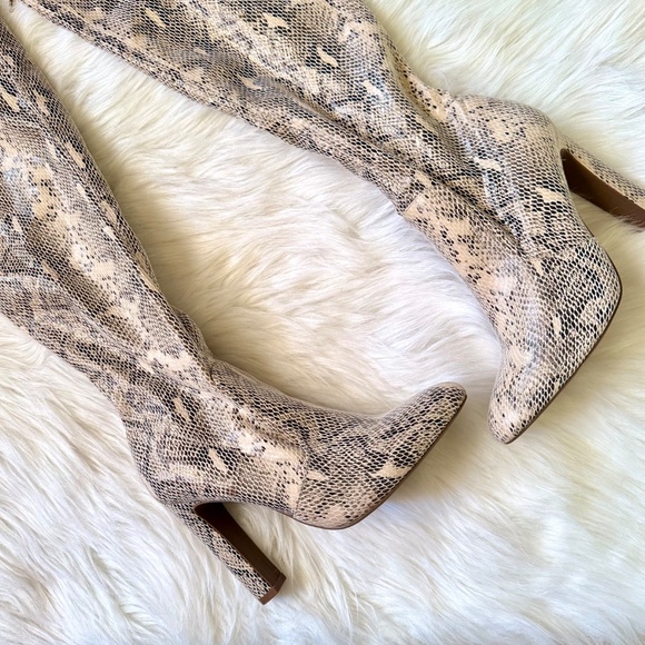 NWOB Justfab Jesyna Snakeskin Print Over-the-Knee Heeled Boots – Size 7 - Picture 4 of 15